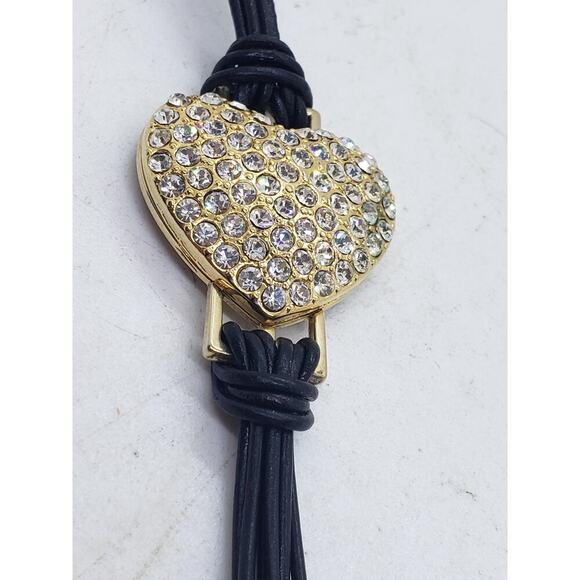 VTG Juicy Couture Rhinestone Heart Bracelet Black Cord Adjustable Crown Charm - Picture 10 of 16